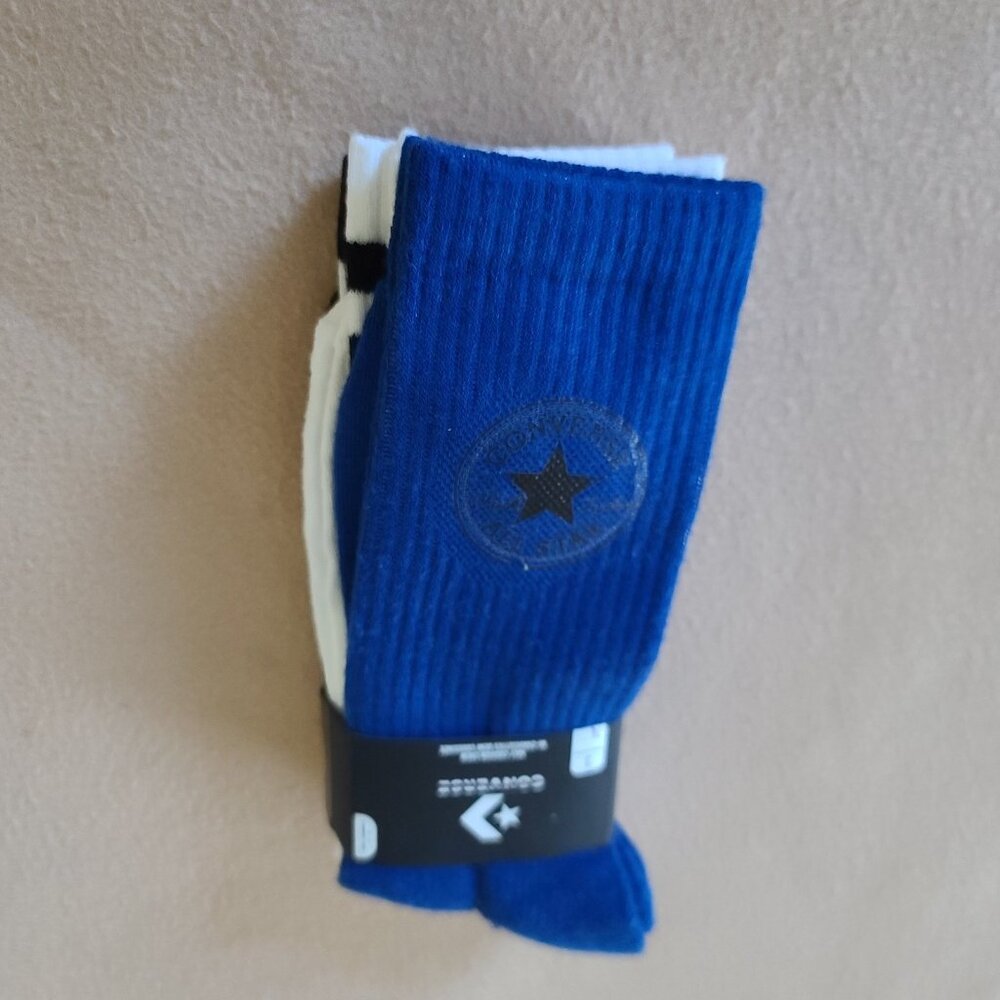 Converse Half Cushion Crew Socks 3 Pack White Blue Mens 6-12 Striped Logo NWT - Picture 10 of 11